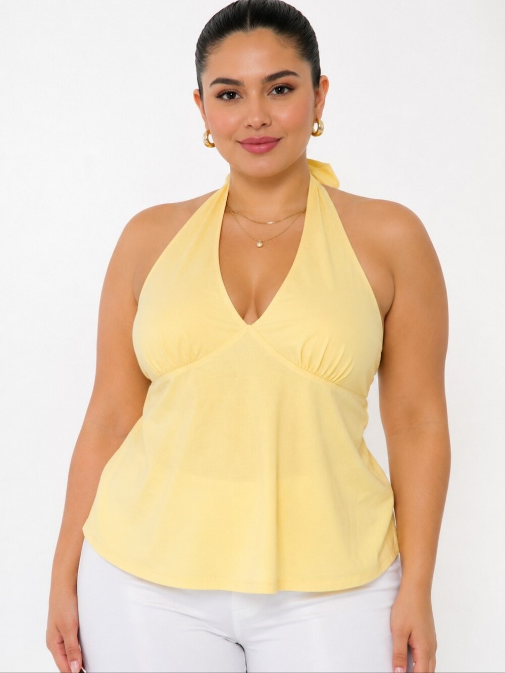 Ann Taylor LOFT Yellow Halter Tie-Neck Sleeveless Babydoll Top Size 12.